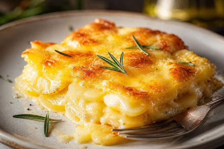 Картофельная запеканка с сыром: крупный план Кусочек картофельной запеканки с сыром, крупный план