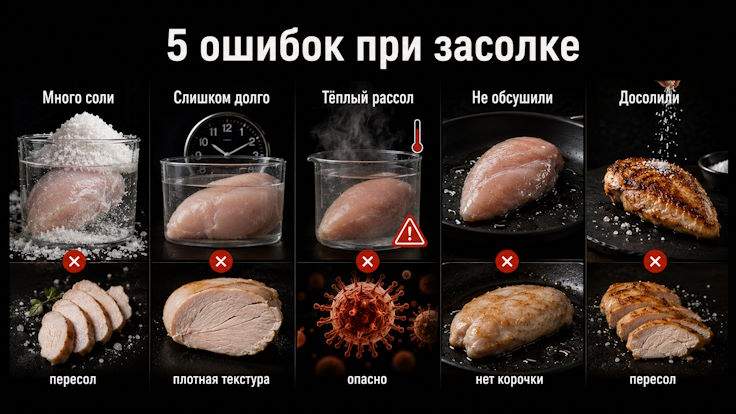 Главные ошибки при использовании рассола 5 ошибок при засолке мяса: много соли, слишком долго, тёплый рассол, не обсушили, досолили после рассола