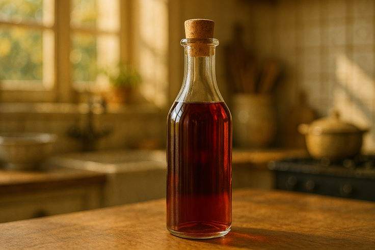 Винный уксус и его замены в кулинарии Красный винный уксус в стеклянной бутылке